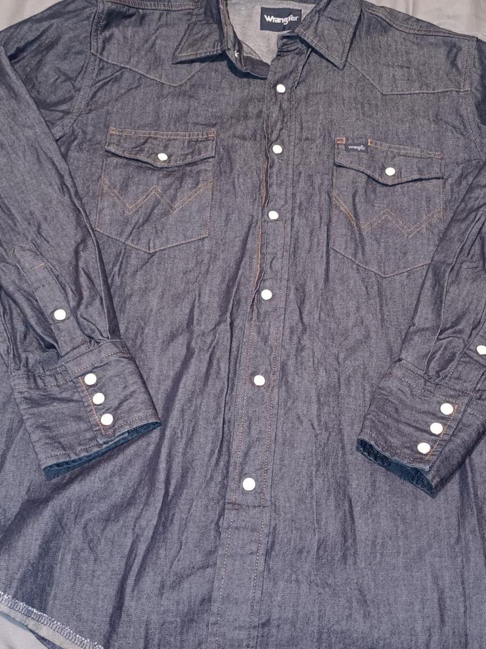 Wrangler Men's Dark Denim Western Shirt - Dark Blue